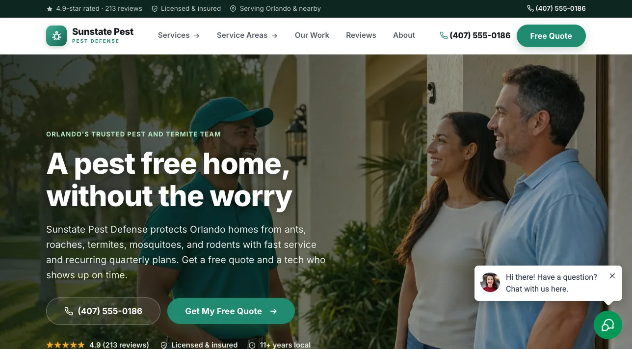 Live pest control demo site built by Alexo Digital