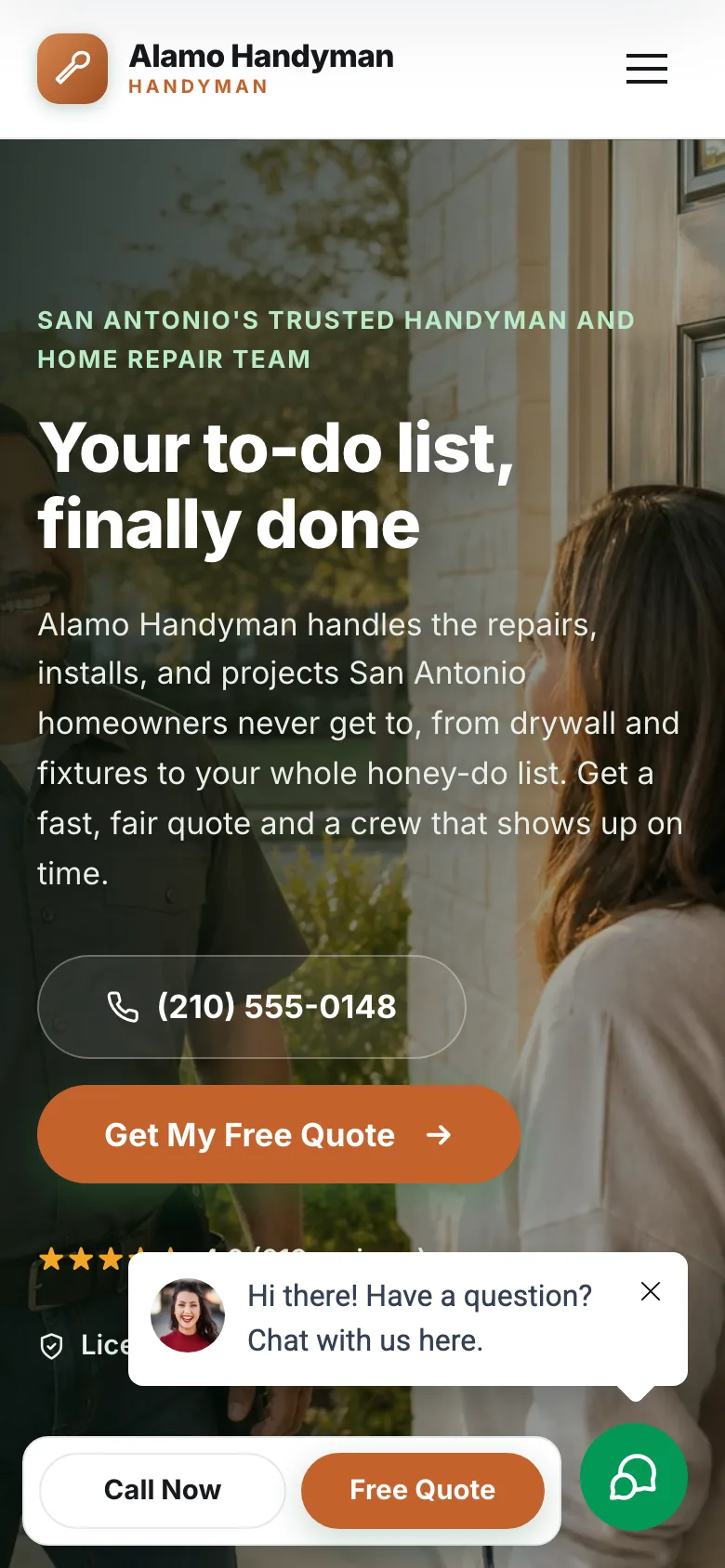 Alamo Handyman Co. demo website, mobile view