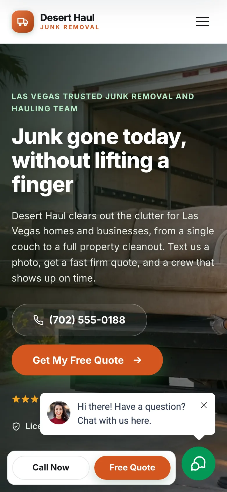 Desert Haul Junk Removal demo website, mobile view