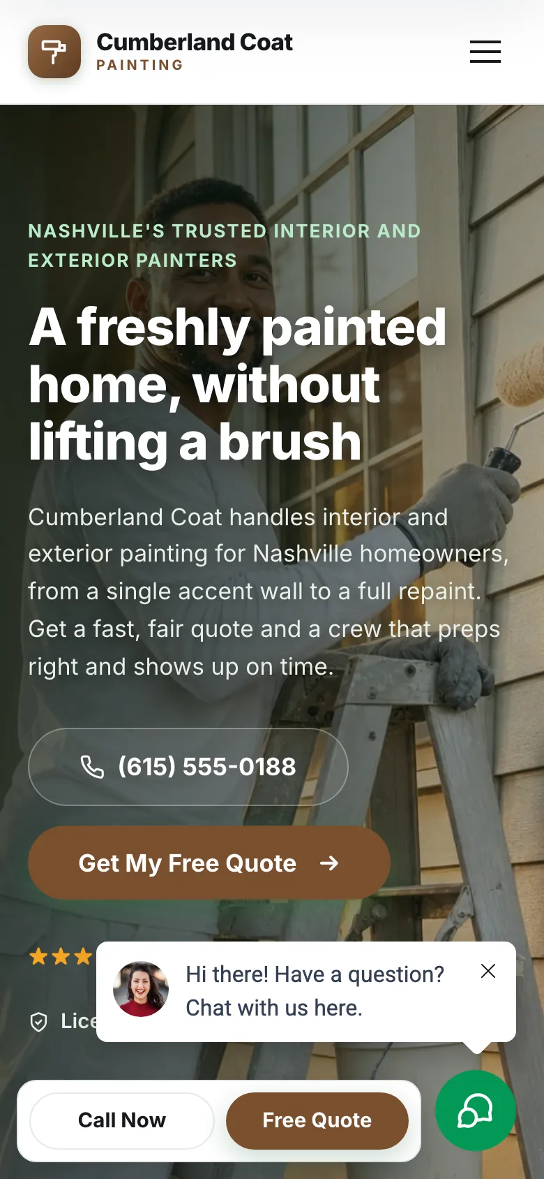 Cumberland Coat Painting Co. demo website, mobile view