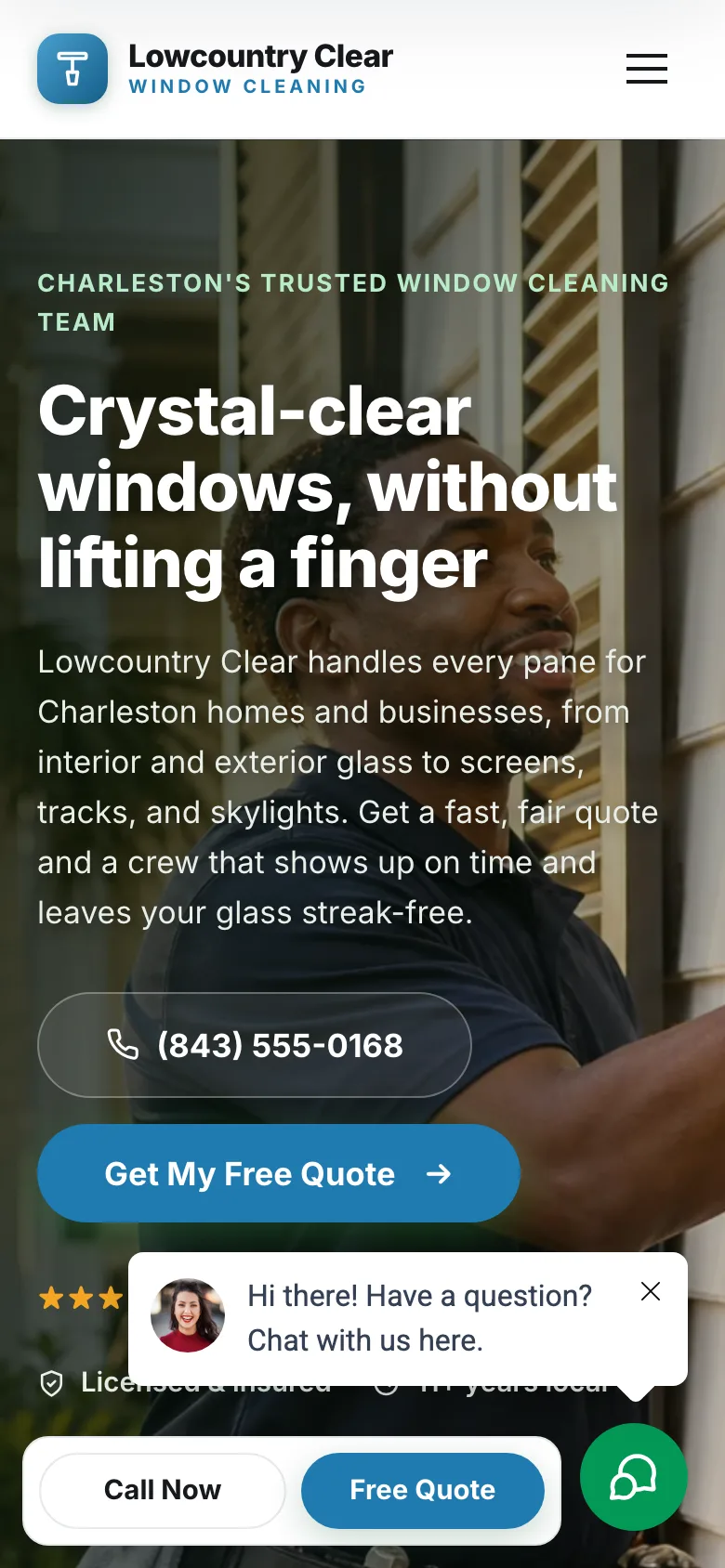 Lowcountry Clear Window Cleaning demo website, mobile view