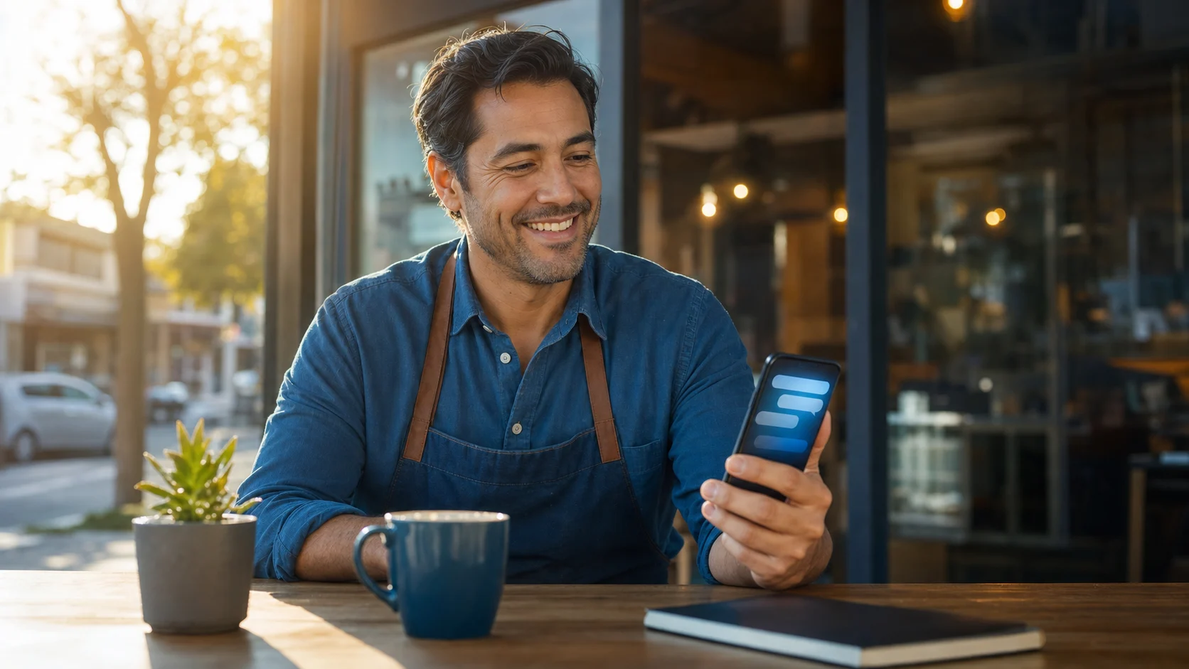 A business owner relaxed as automated follow-up runs