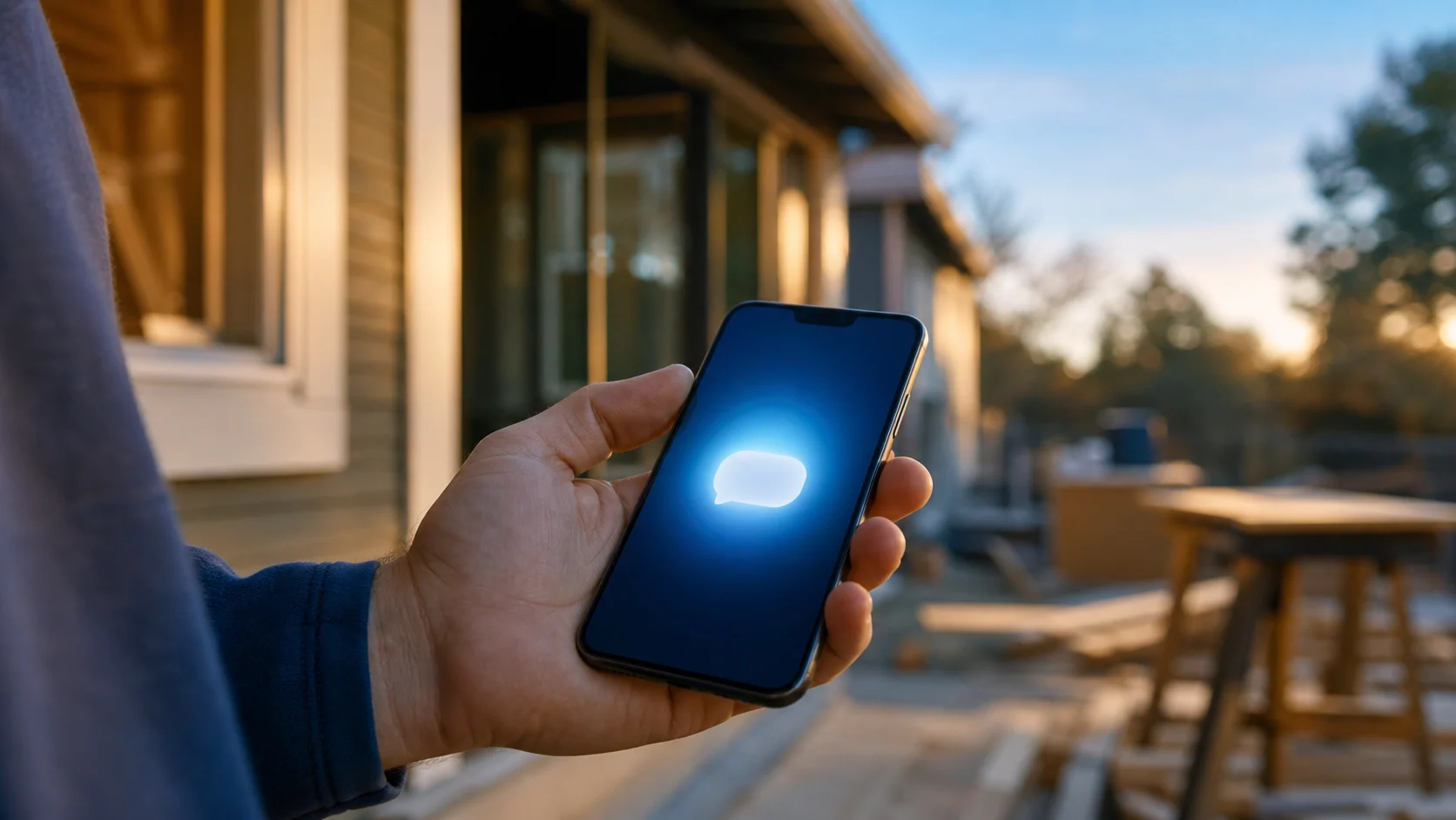 A phone auto-texting a missed caller on a job site
